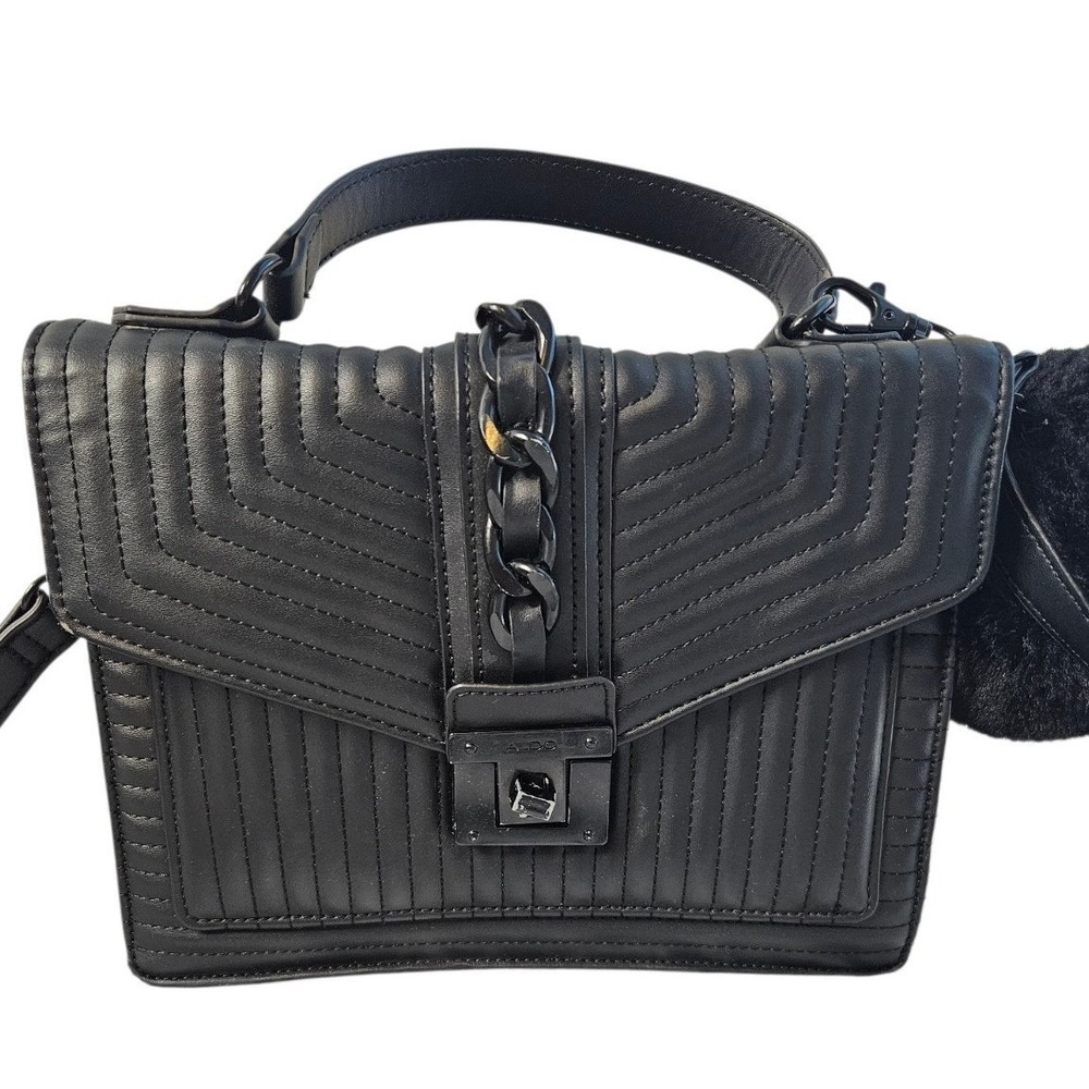 ALDO Jerilini Top Handle Bag Black Medium Shoulder Bag Purse Turn Lock Stitched‎